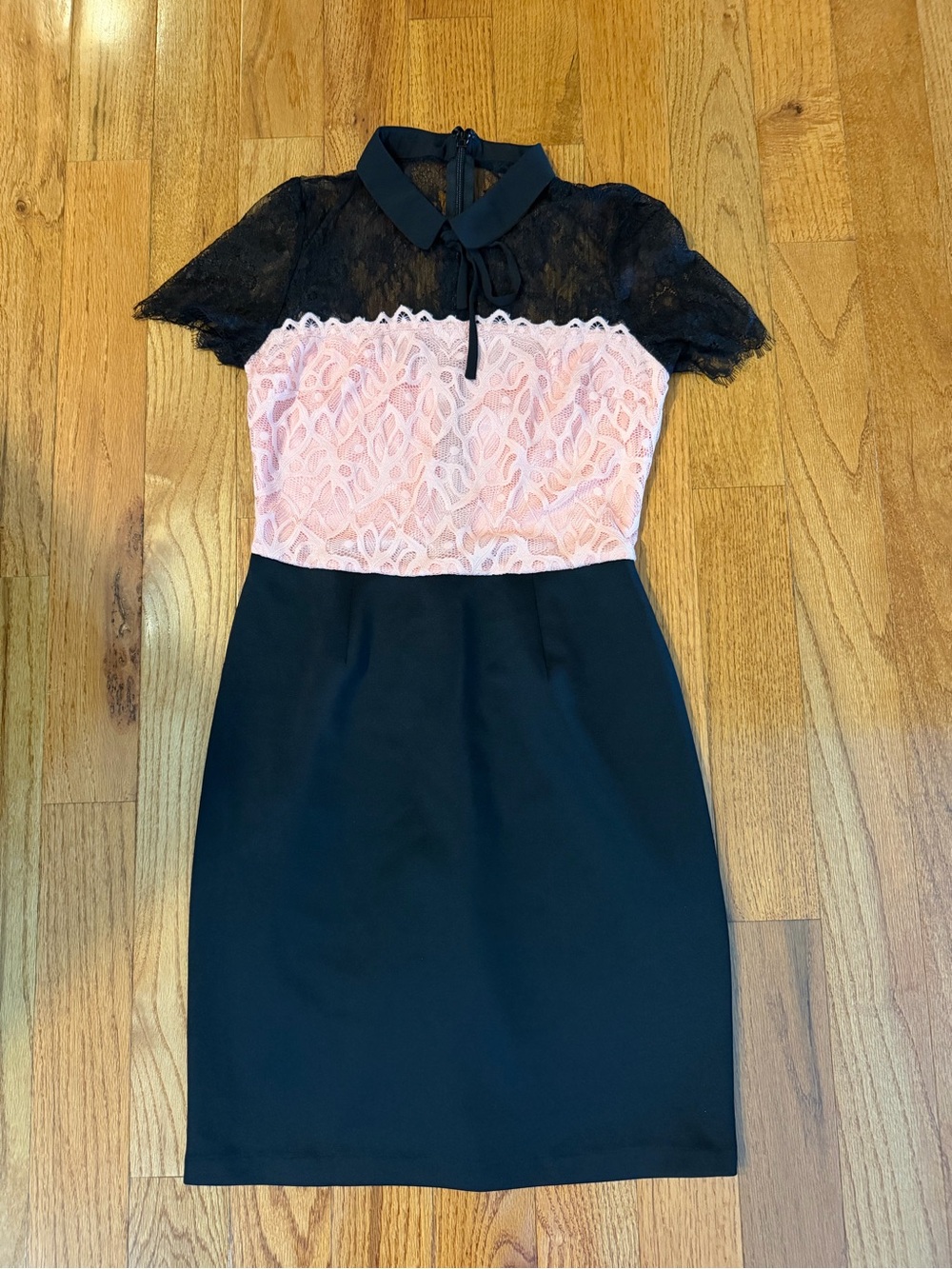 New York and Company Black and Light Pink Lace Contrast Women's Dress